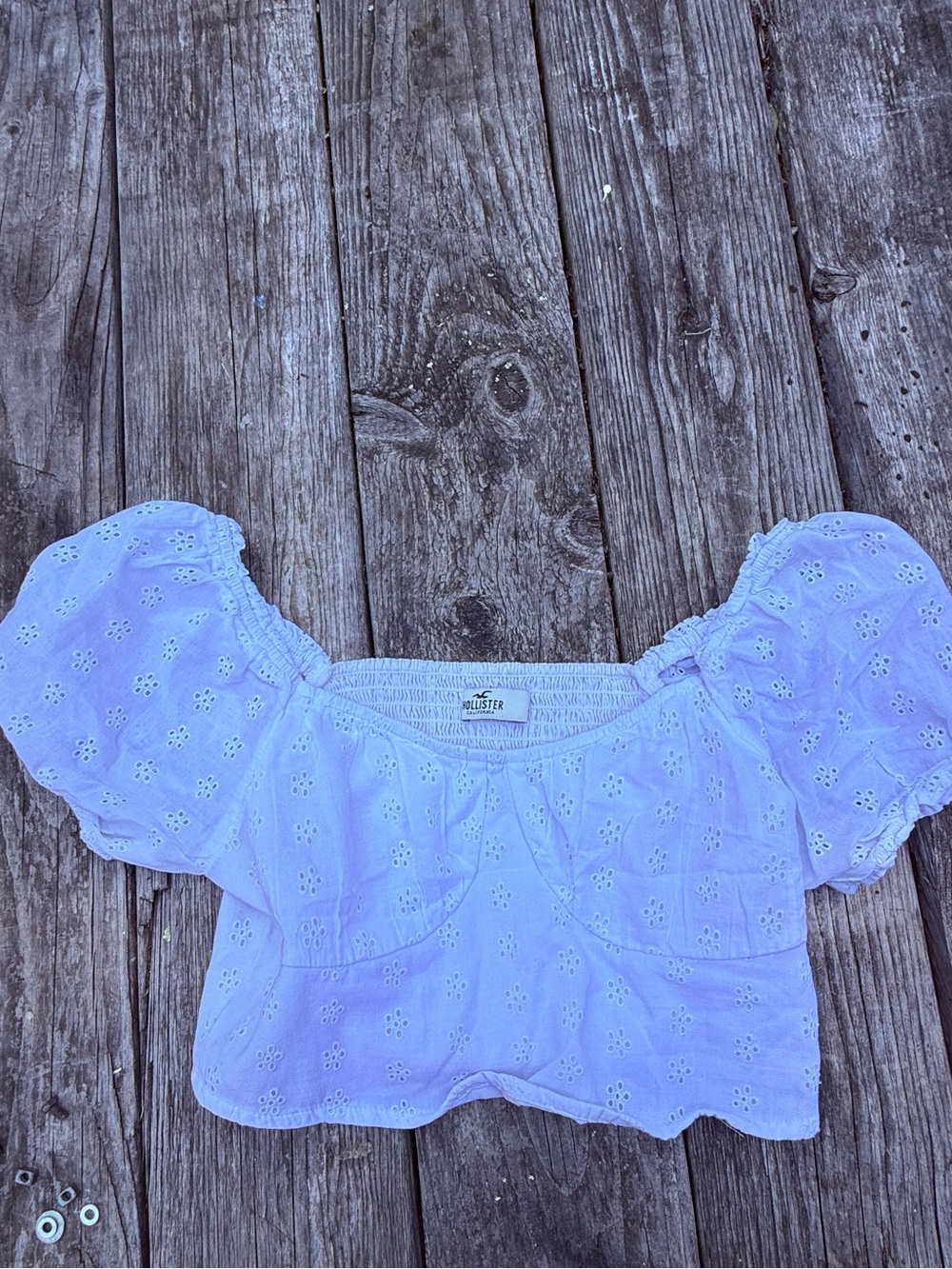 Hollister Lavender Eyelet Puff Sleeve Crop Top